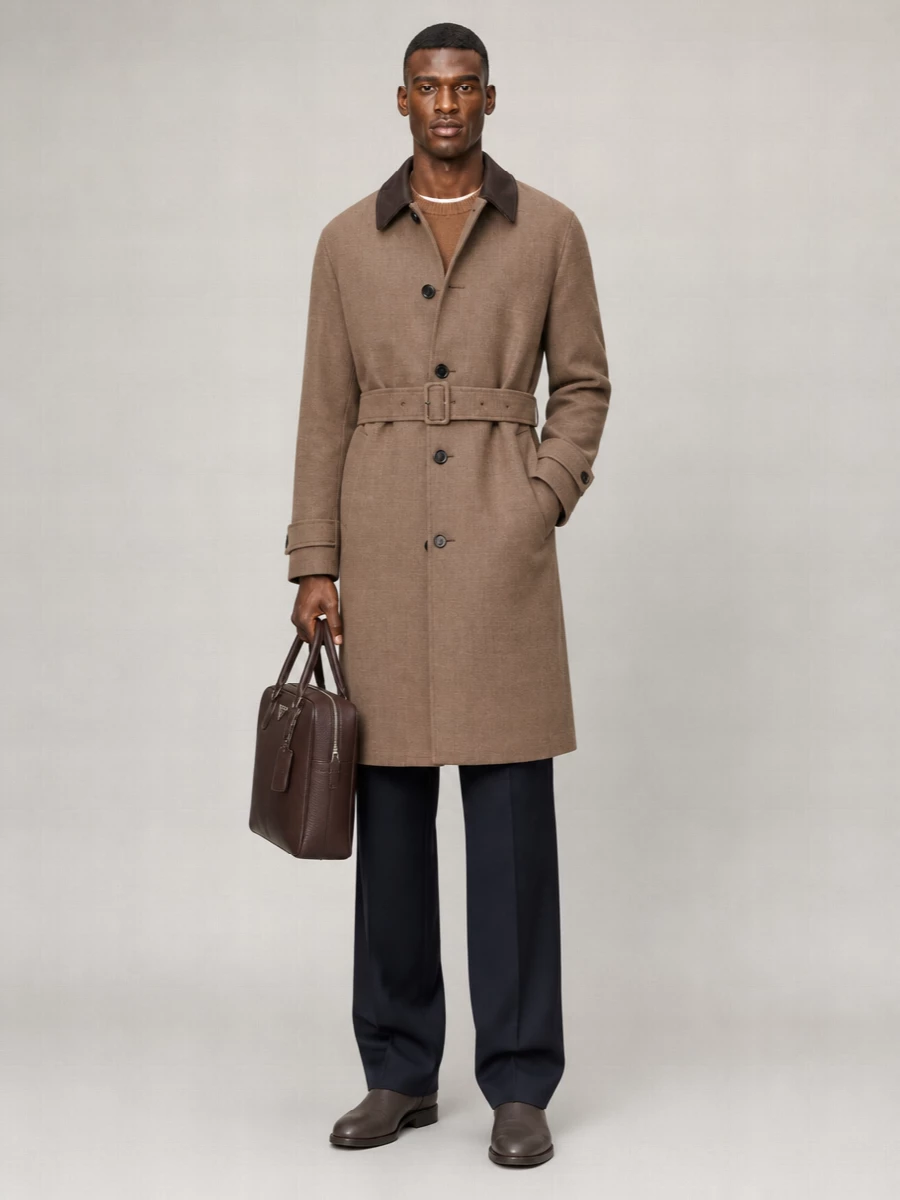 Lardini virgin wool single-breasted belted trench coat
