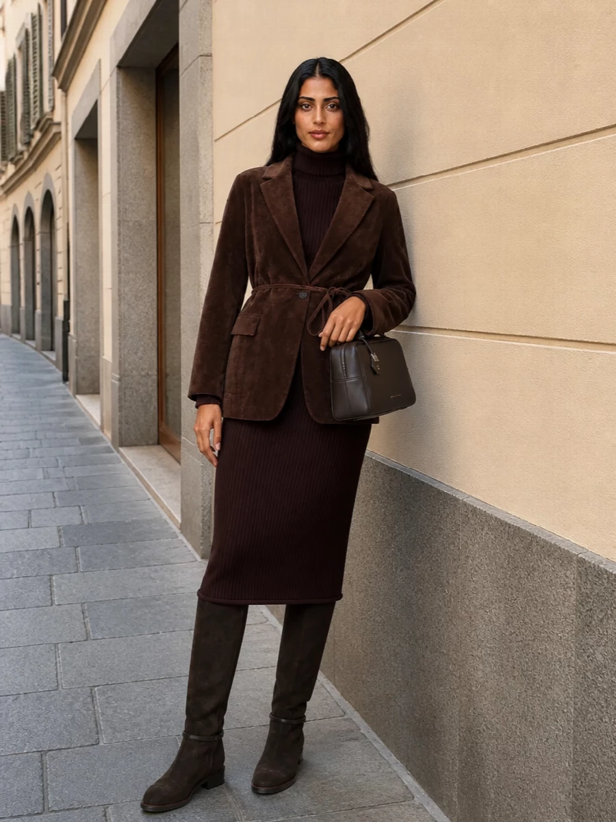 Brunello cucinelli coat chocolate knit midi dress