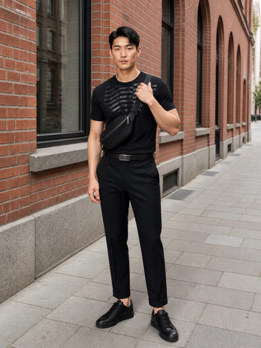 Golden goose black tee cropped trousers sneakers
