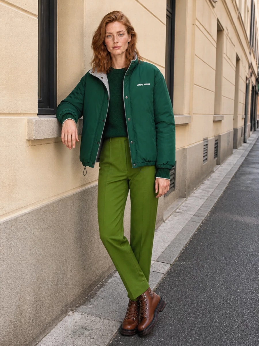 Miu miu parka tailored trousers hiking boots