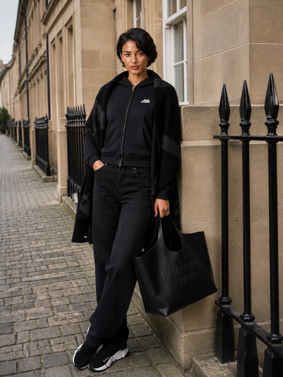 Balenciaga black hoodie jeans sock sneakers