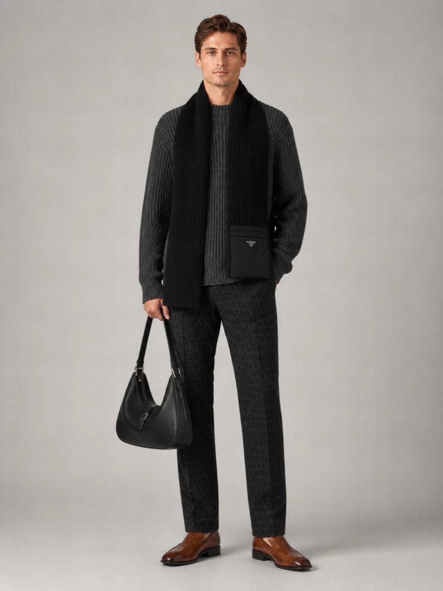 Prada Ribbed Wool Cashmere Scarf