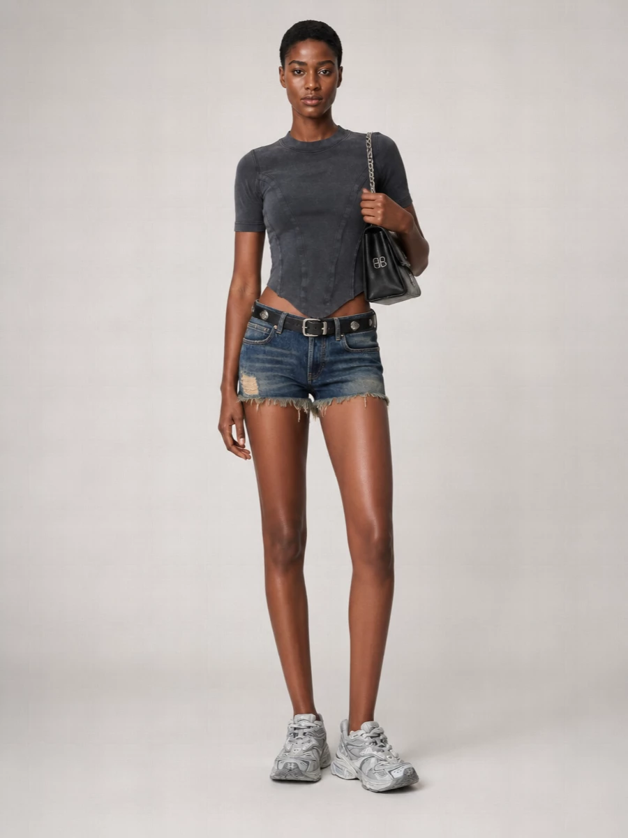 Balenciaga Denim Straight-Leg Short Shorts