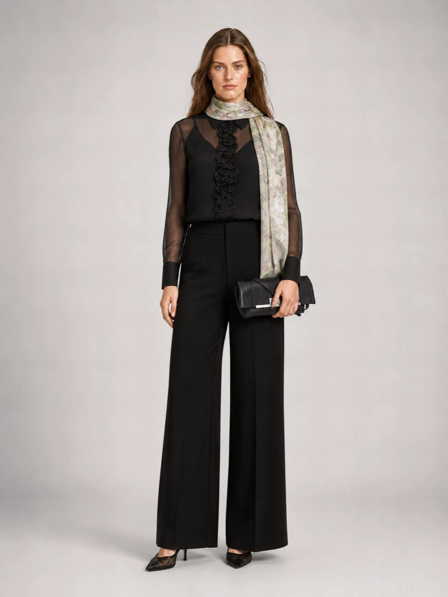 S Max Mara Silk Chiffon Long-Sleeve Shirt