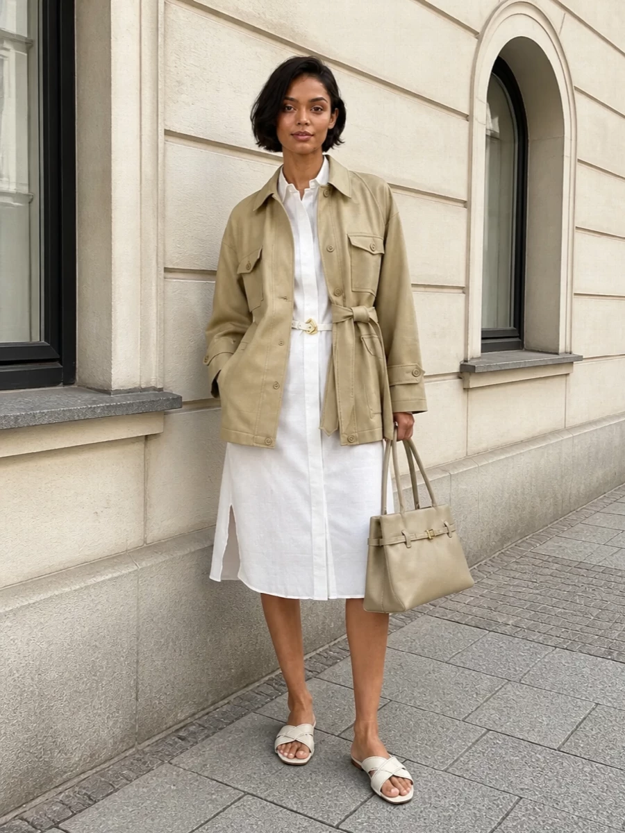 Frankie shop trench white shirt dress outfit
