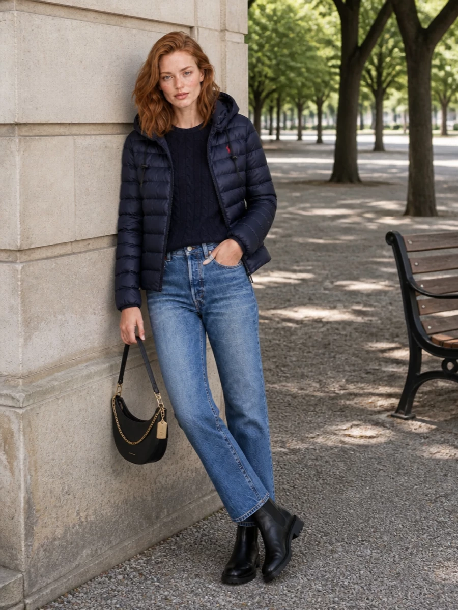 Ralph lauren navy puffer cable sweater jeans