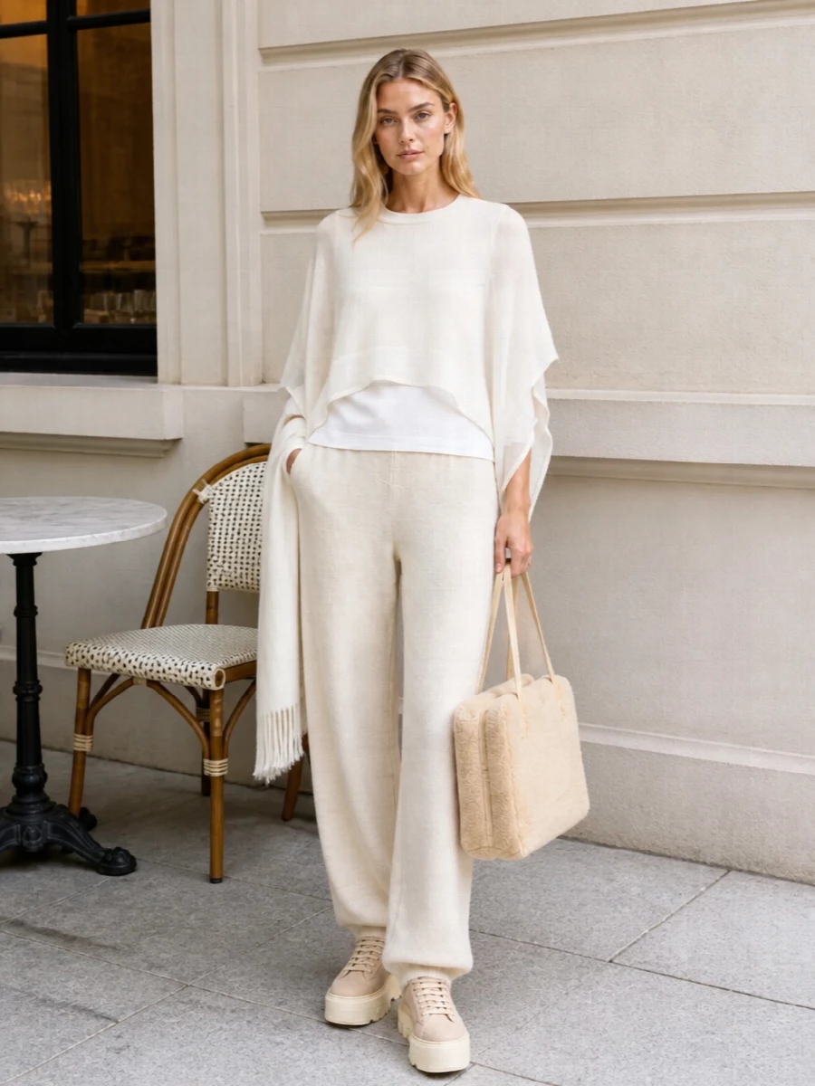 Sacai poncho ivory knit pants jil sander bag