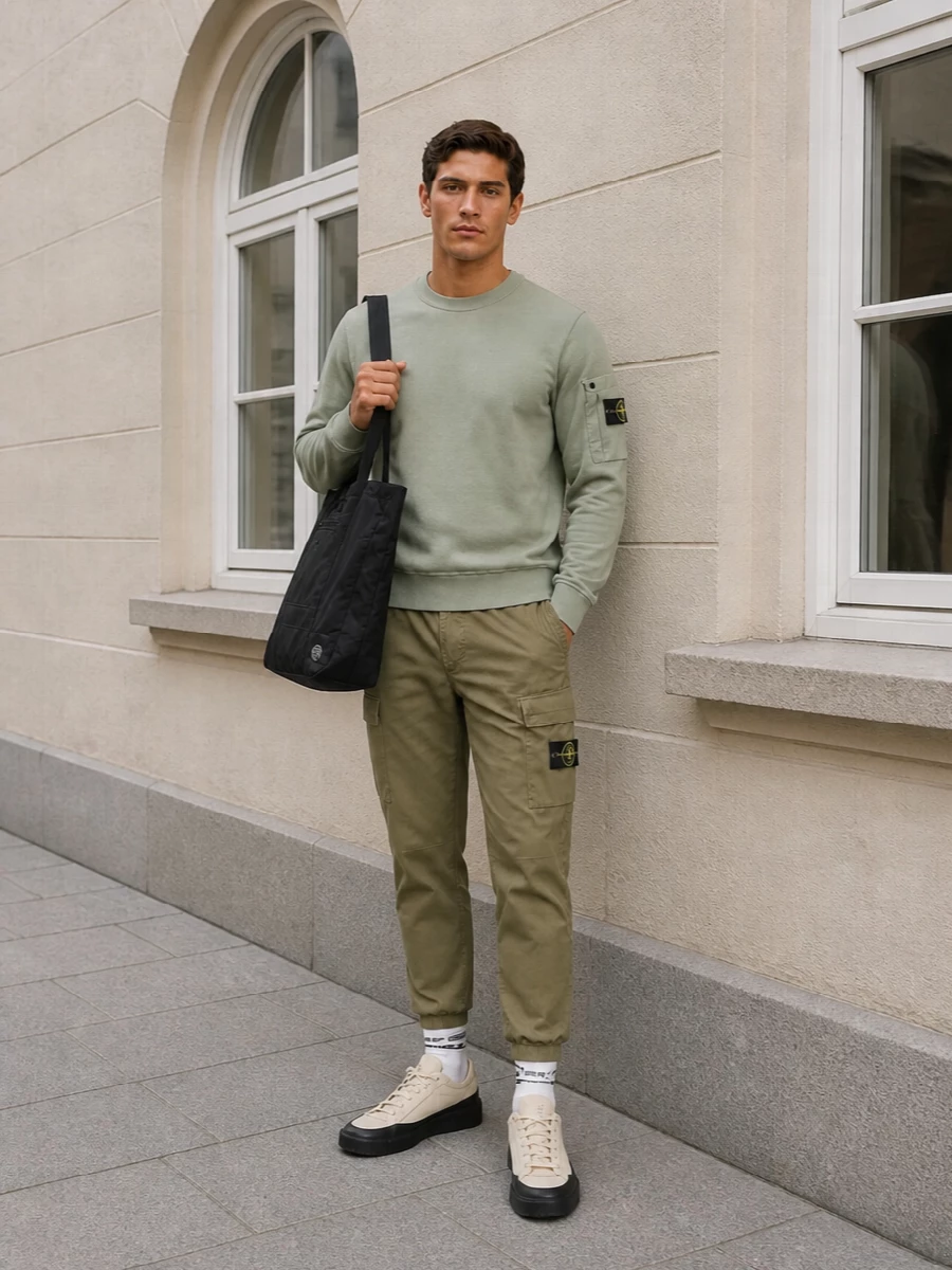 Stone island cargo joggers neutral runners outfit