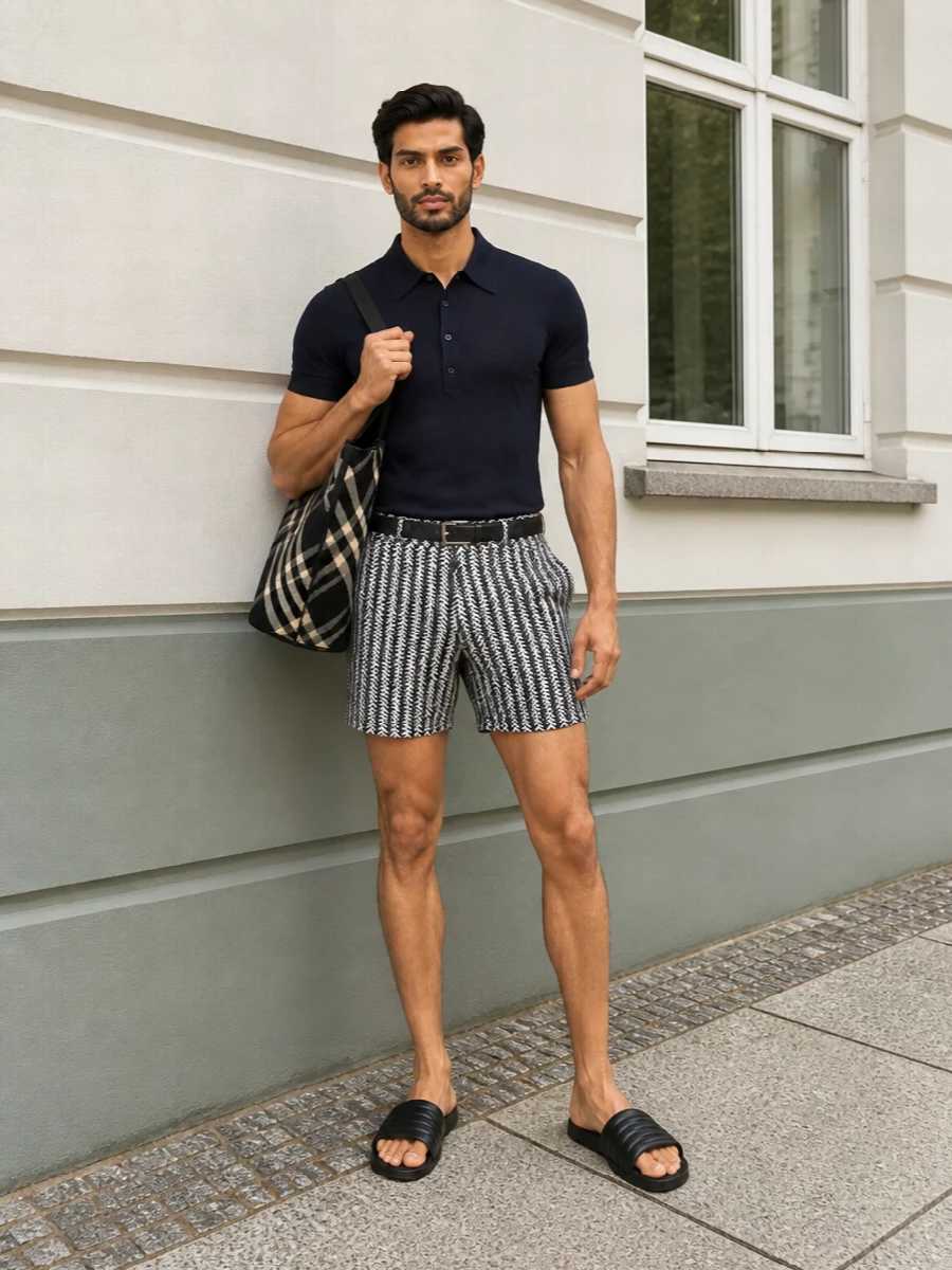 Tom ford chevron swim shorts navy polo outfit