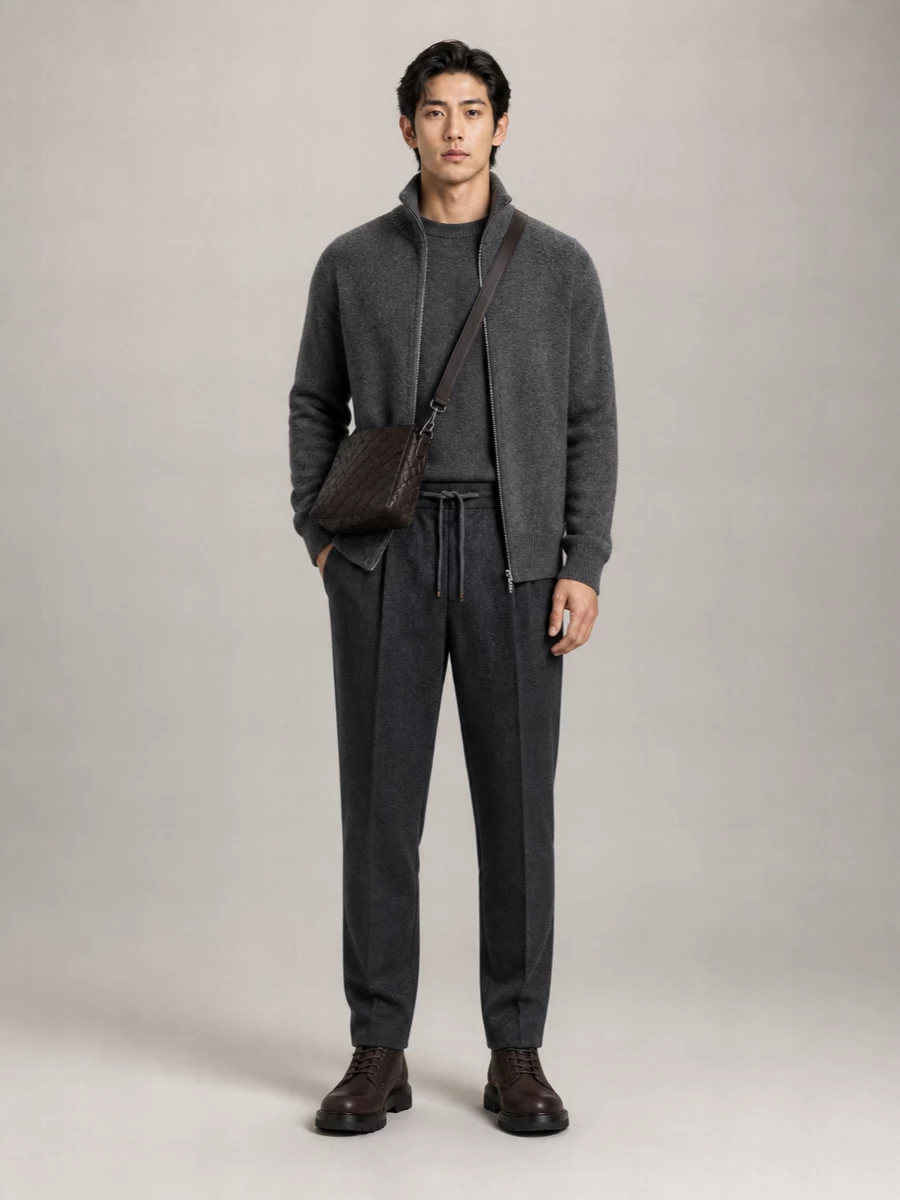 Brunello Cucinelli Cashmere Silk Ribbed Stand Collar Zip Cardigan