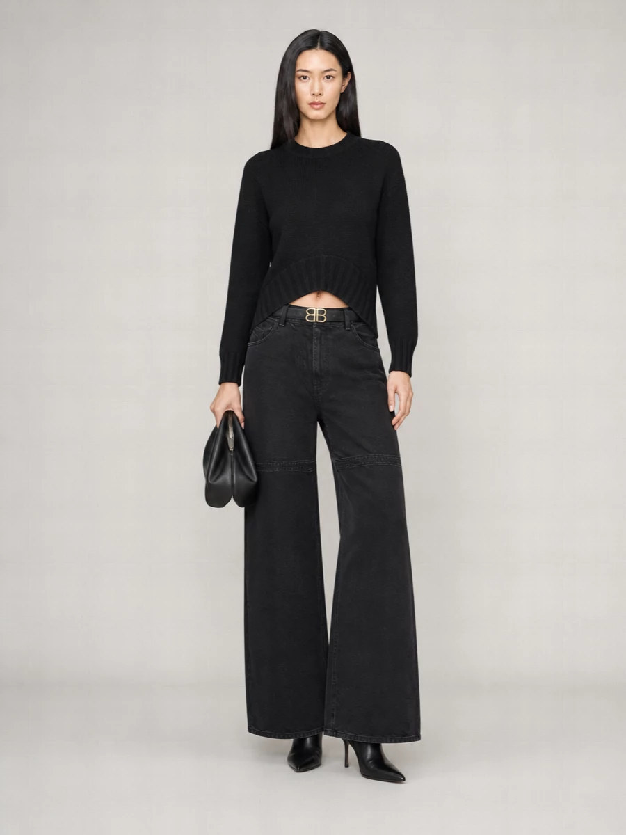 The Attico Denim Cutout Wide-Leg Trousers