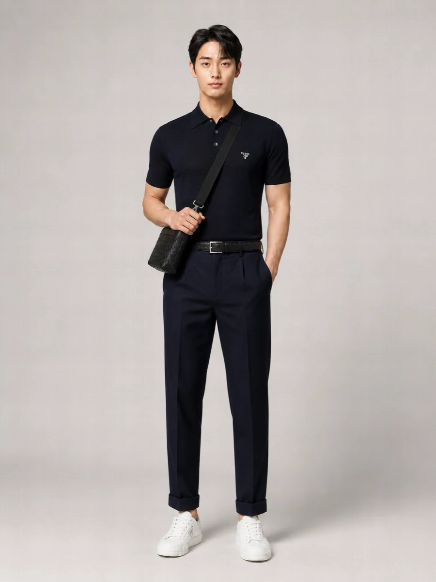 Prada Wool Short-Sleeve Knit Polo Shirt