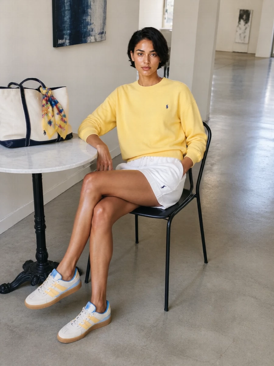 Polo ralph lauren yellow sweatshirt white shorts