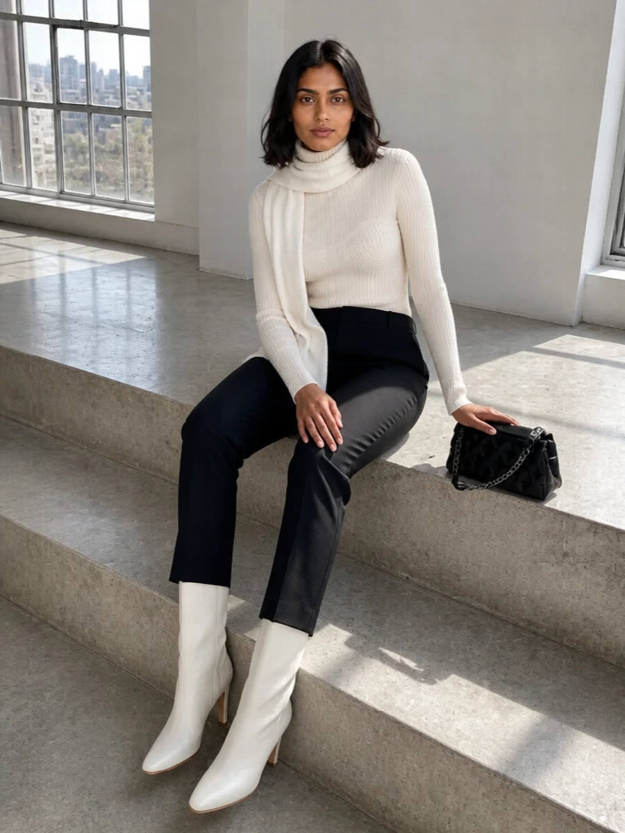 Gaultier cream knit black tailored trousers