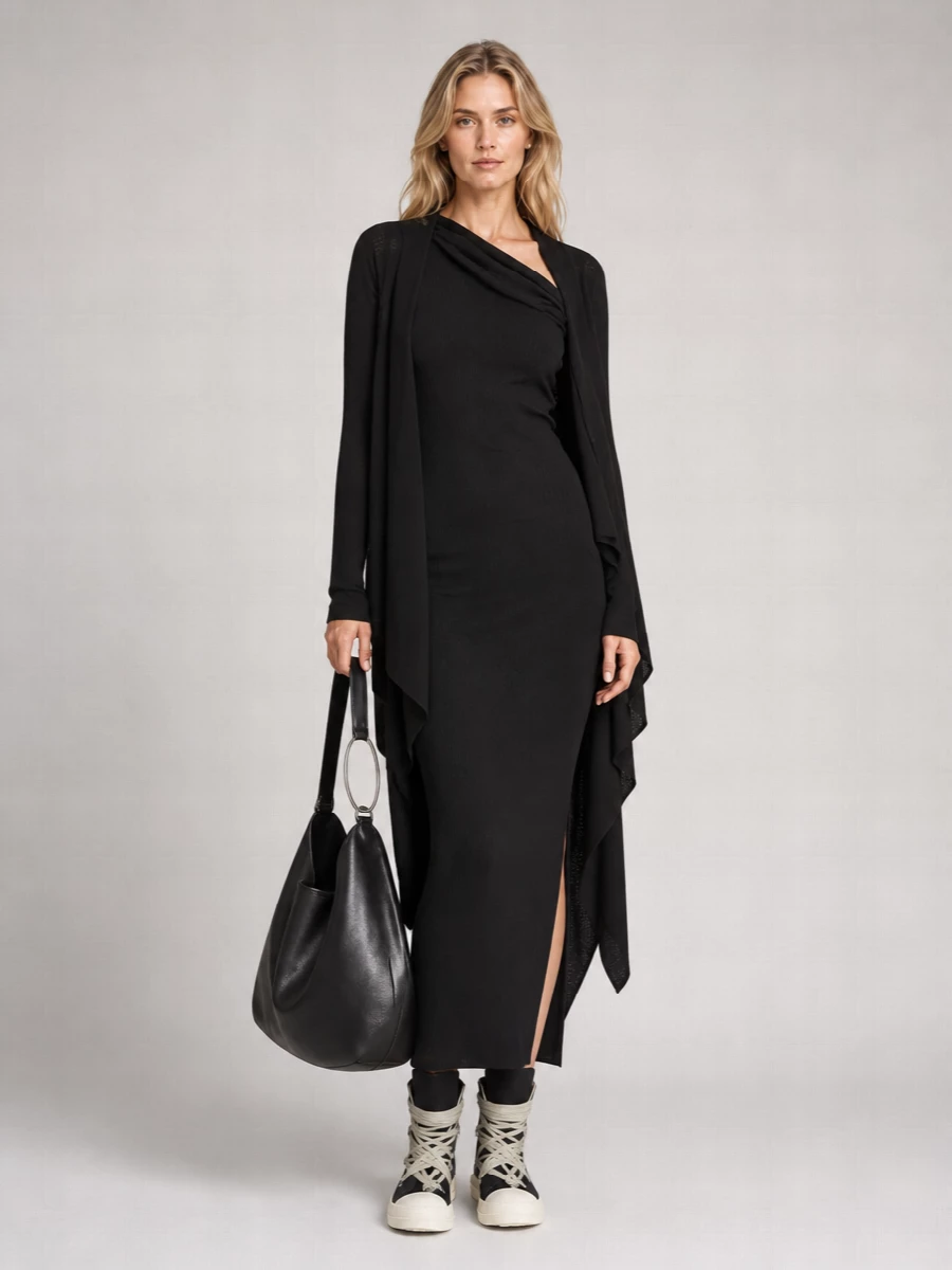 Rick Owens Virgin Wool Long Wrap Jacket