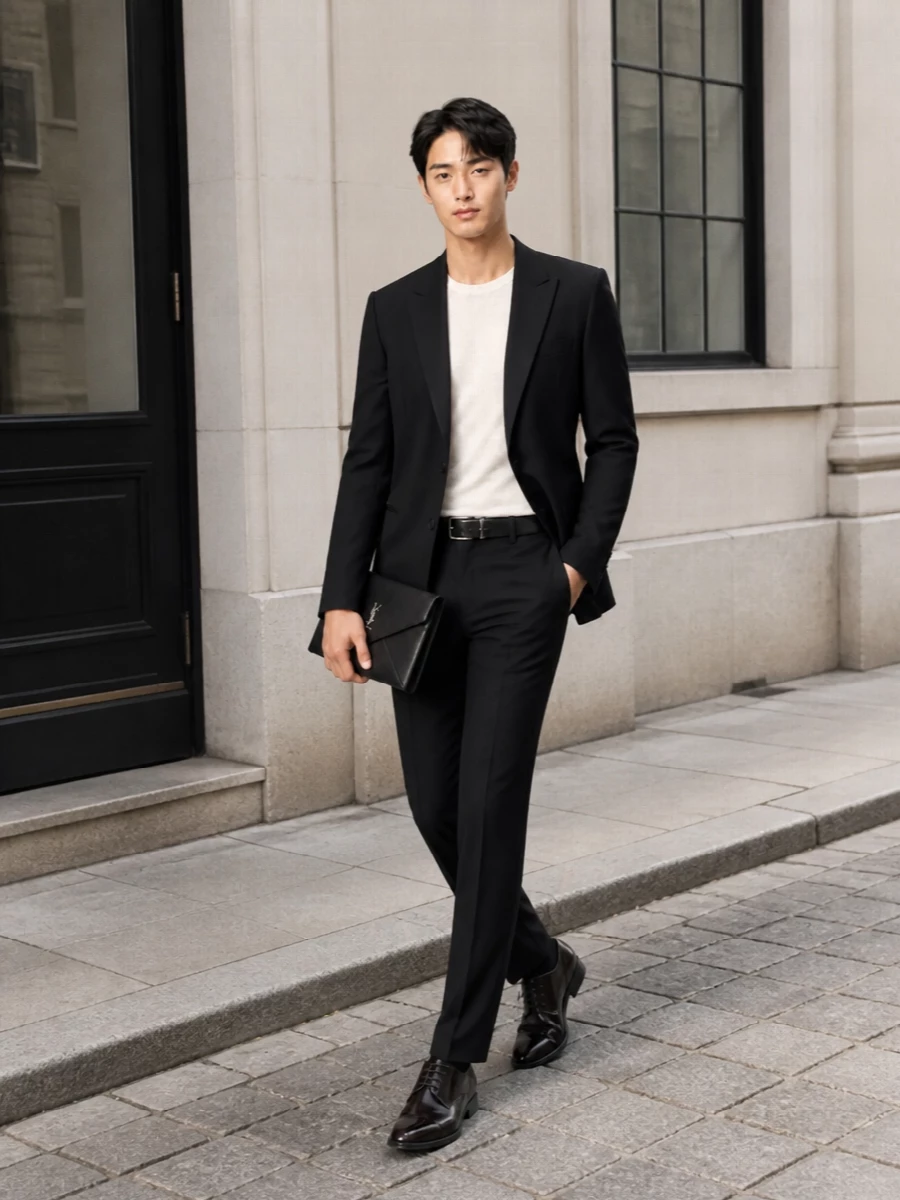 Saint laurent black blazer trousers evening outfit