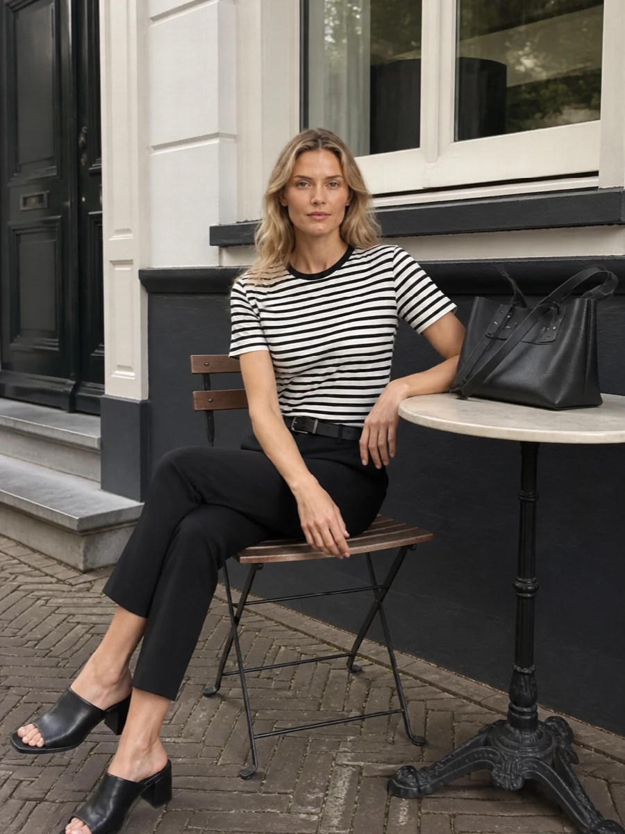 Ann demeulemeester striped tee black trousers