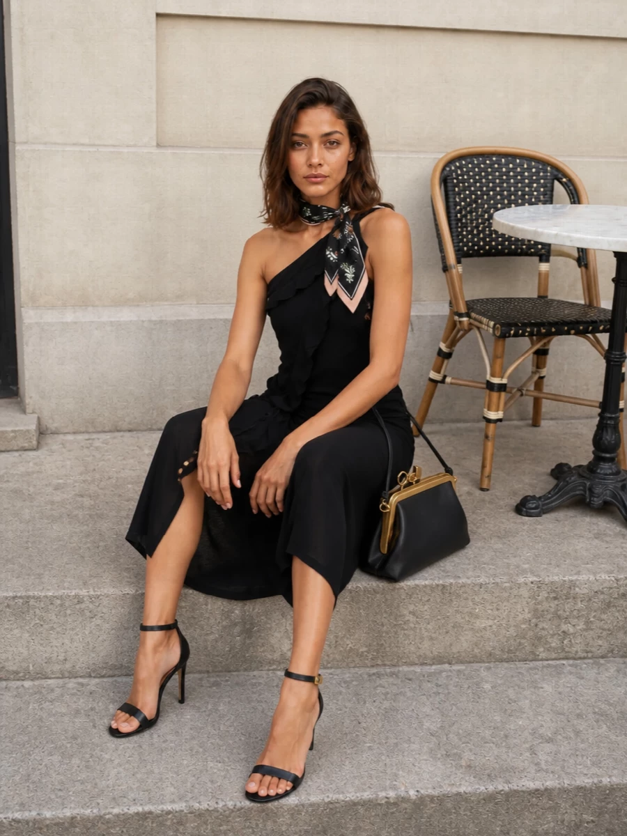 Isabel marant black one shoulder dress heels
