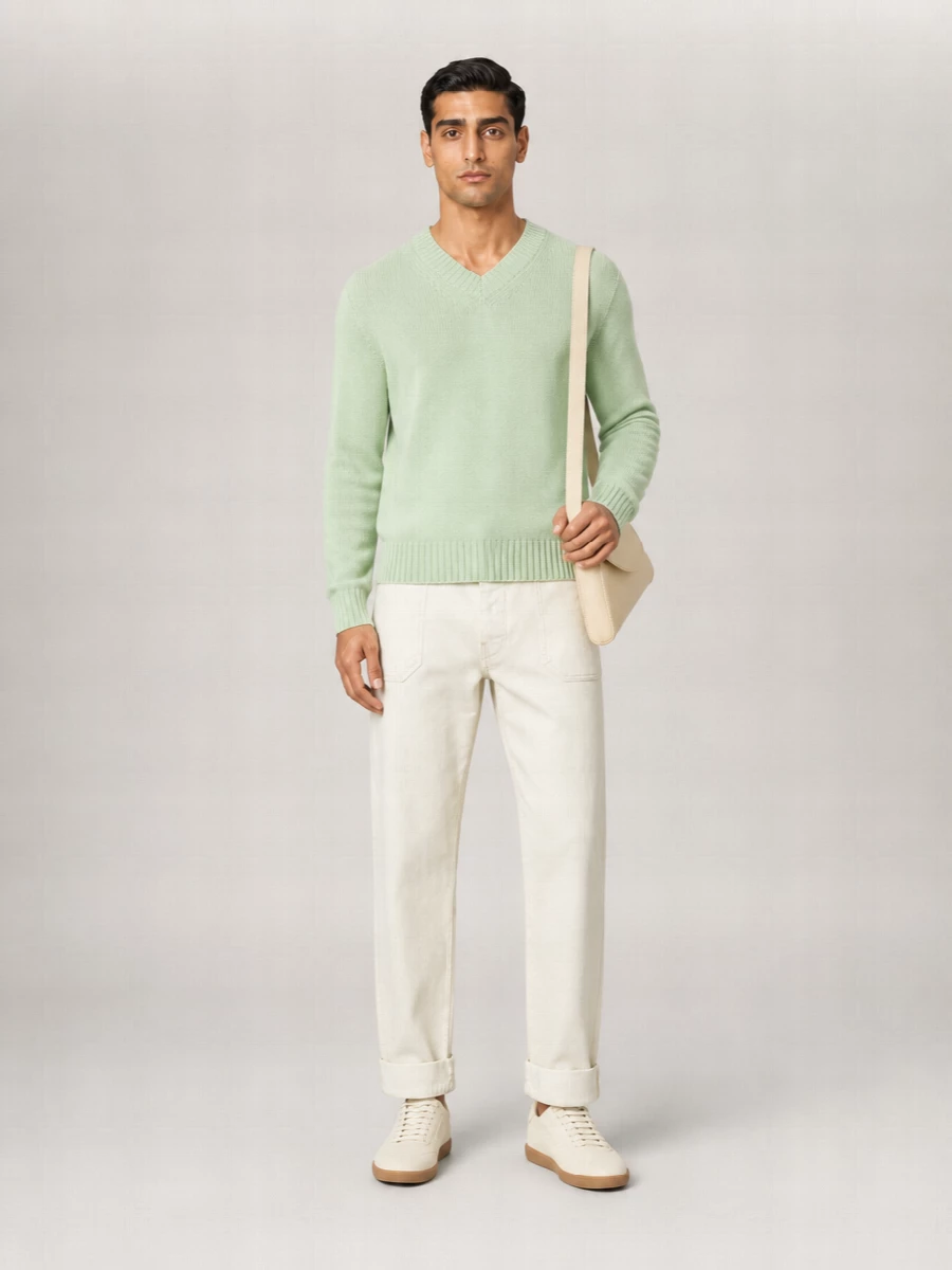 Auralee Cashmere V-Neck Long-Sleeve Jumper