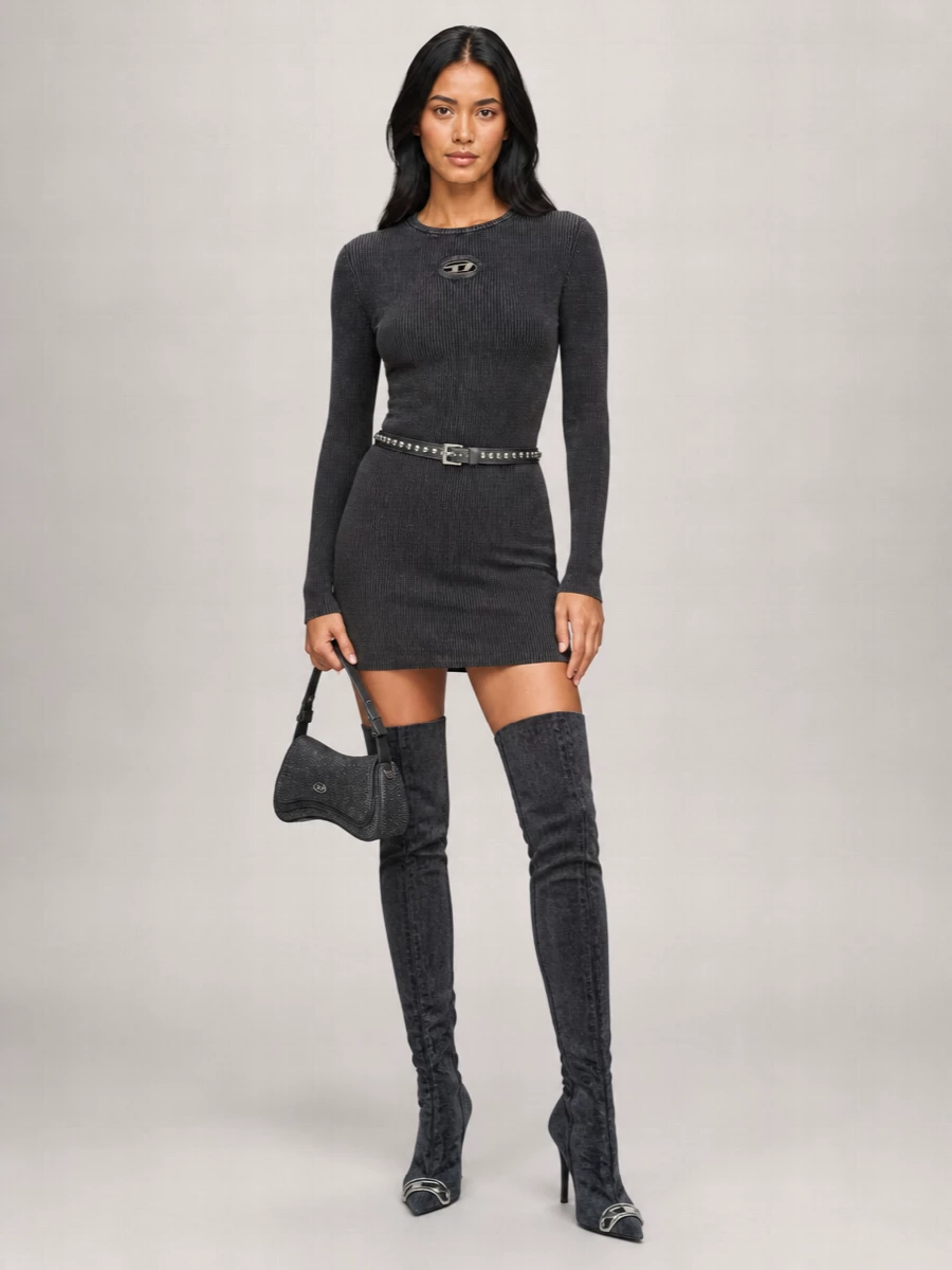Diesel Ribbed Cutout Mini Knitted Dress
