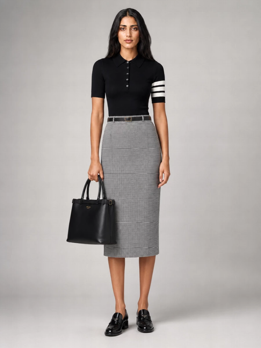 Thom Browne Wool Houndstooth Midi Skirt