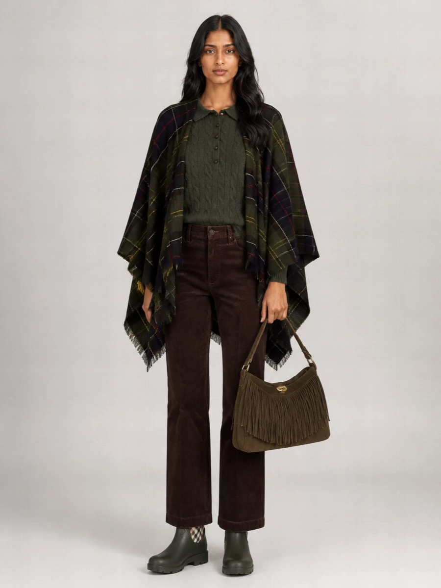 Barbour Draped Plaid Serape Cape