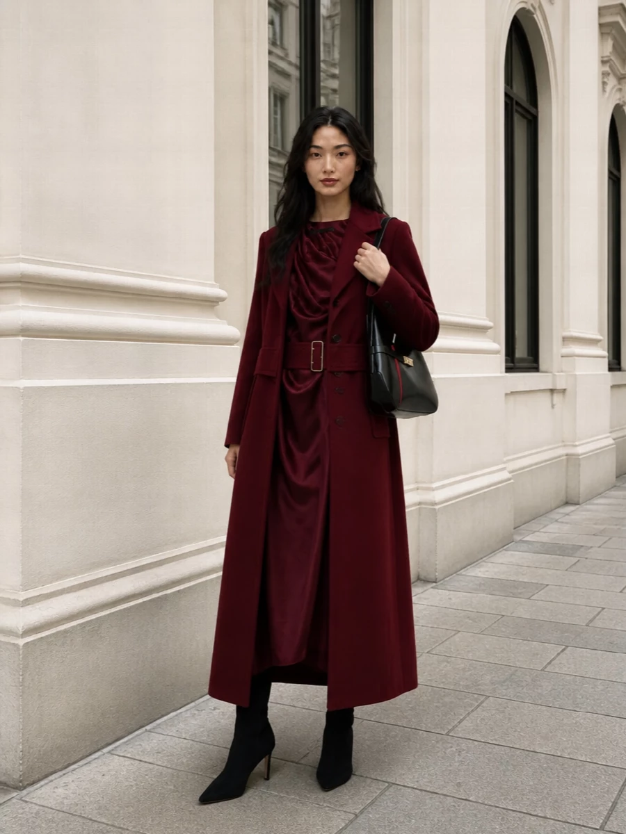 Ferragamo burgundy coat max mara satin dress