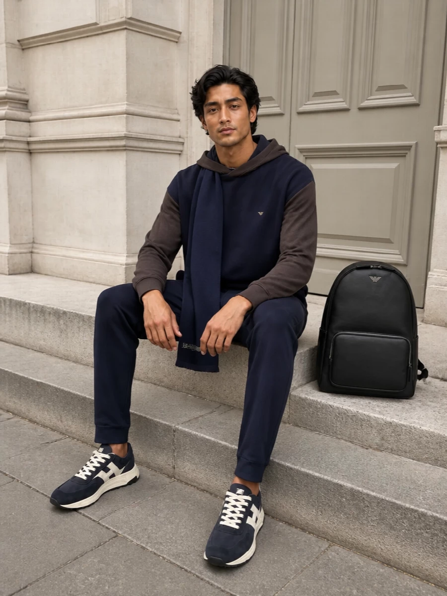 Emporio armani hoodie navy joggers outfit