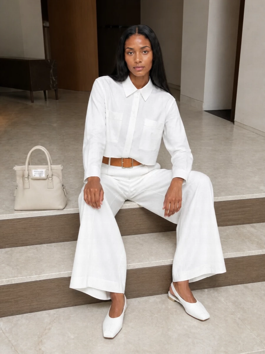 Max mara white wide leg trousers cropped shirt