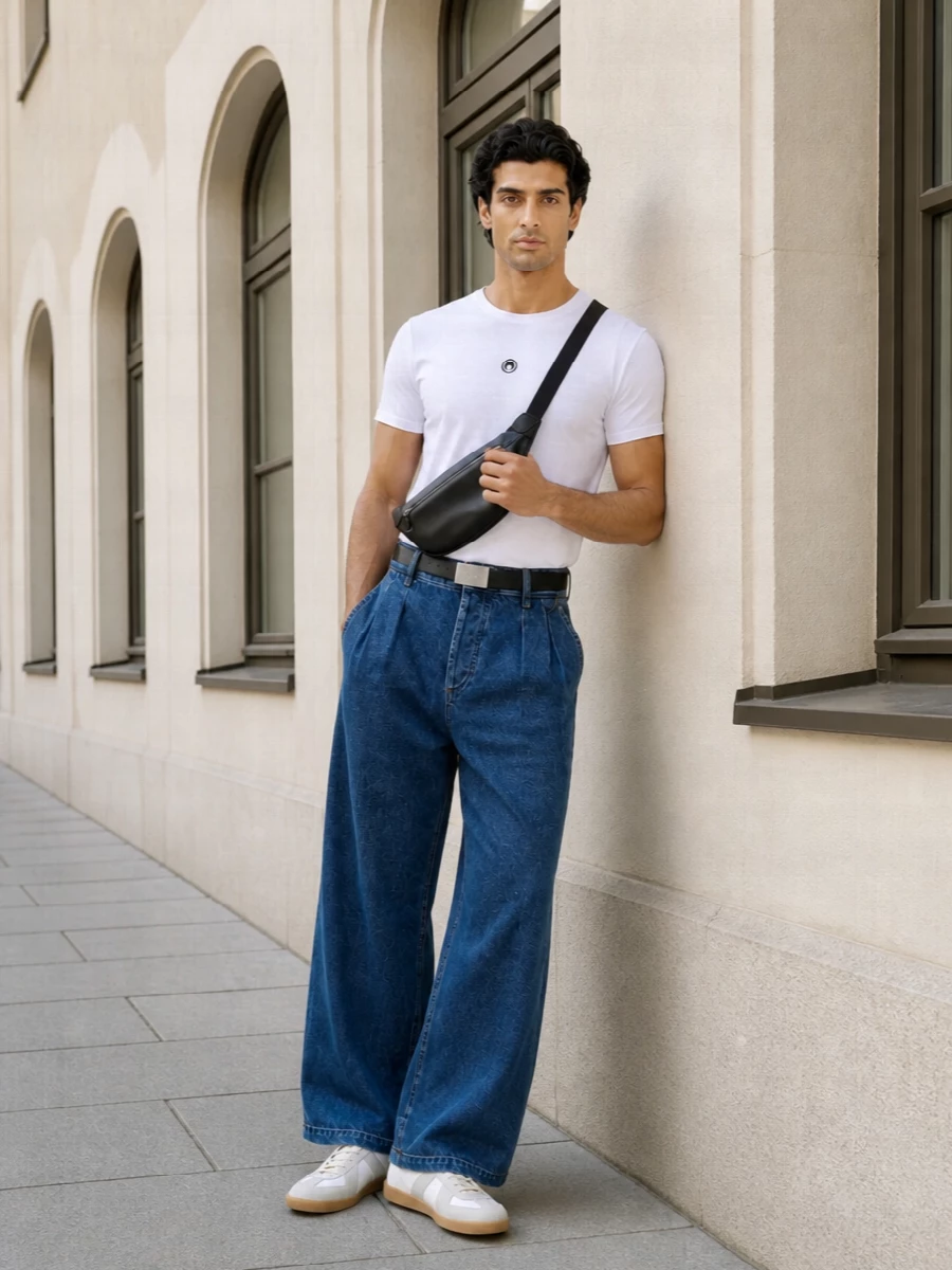 Marine serre tee wide leg jeans margiela sneakers