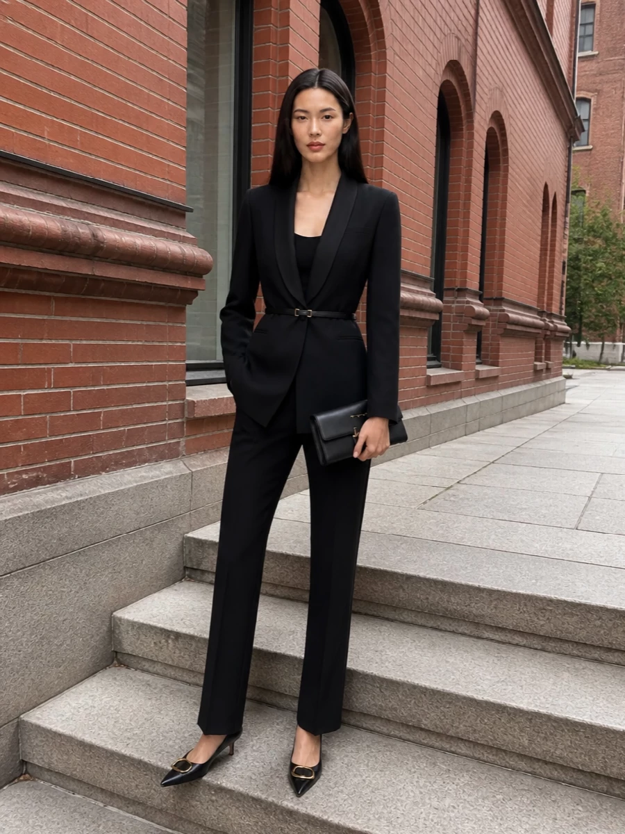 Dior tuxedo blazer valentino trousers heels