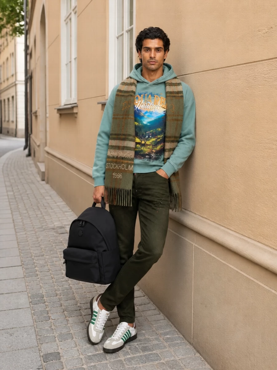 Dsquared2 heritage hoodie olive jeans sneakers