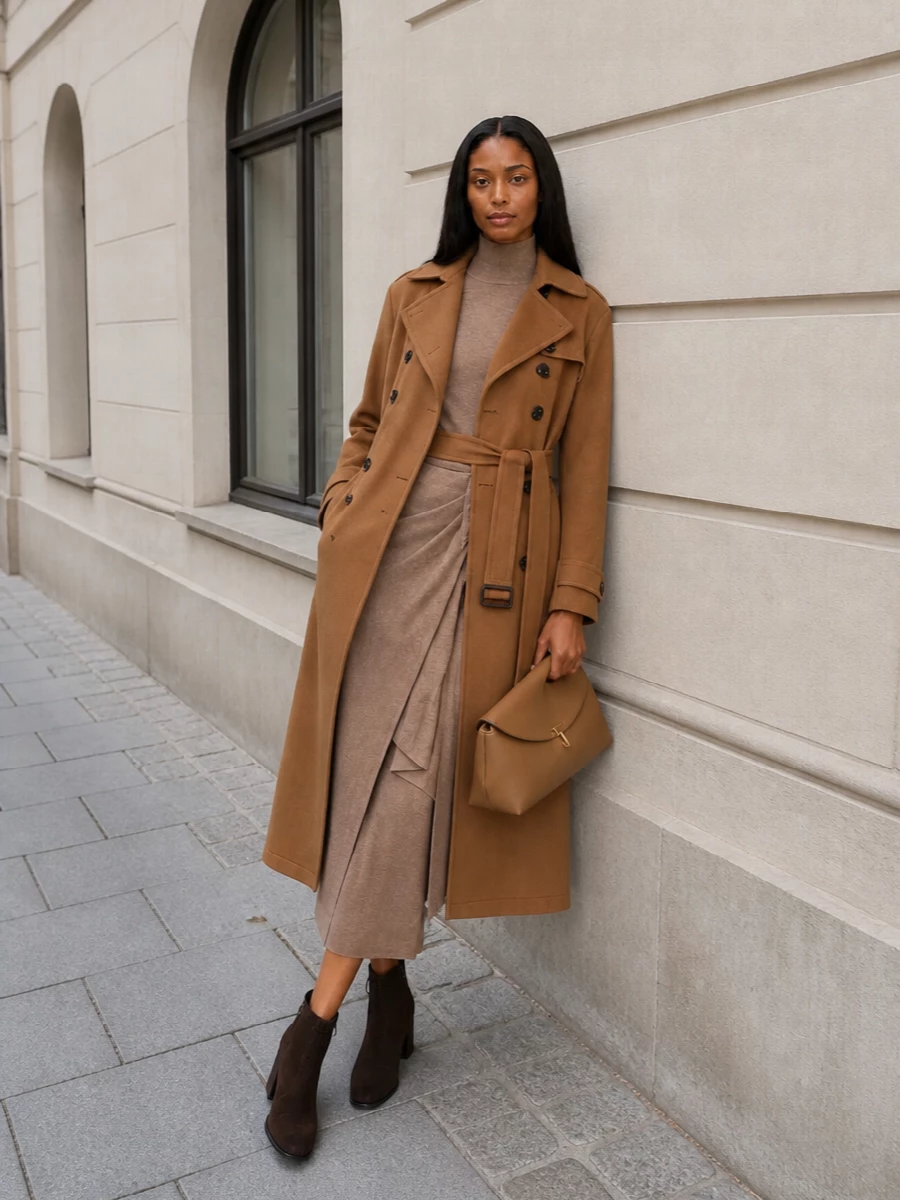 Tagliatore camel trench max mara knit dress