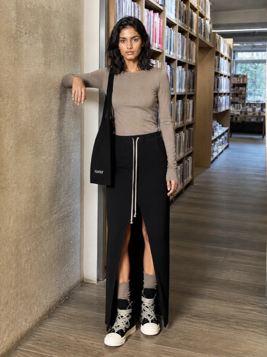 Rick owens taupe top black drkshdw maxi skirt