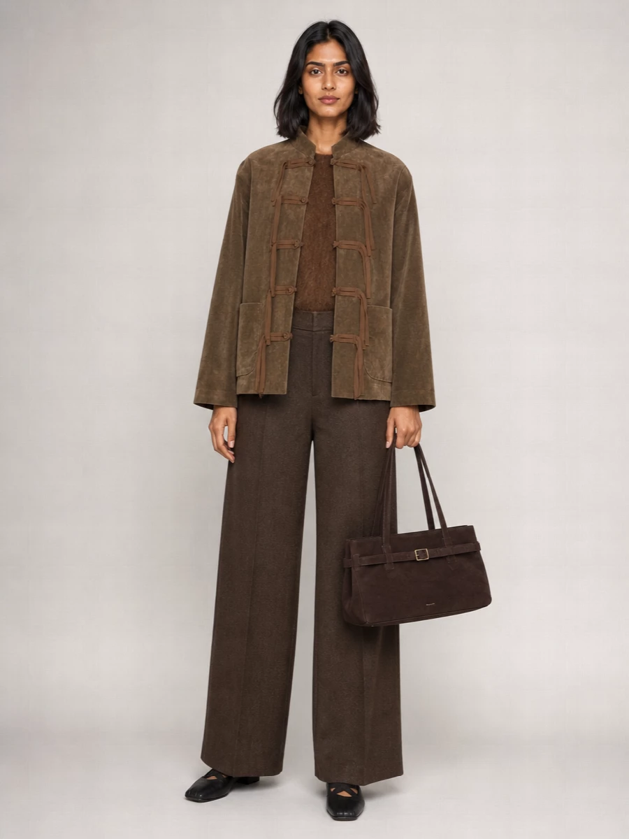Uma Wang Velvet-Effect Mandarin-Collar Fitted Jacket