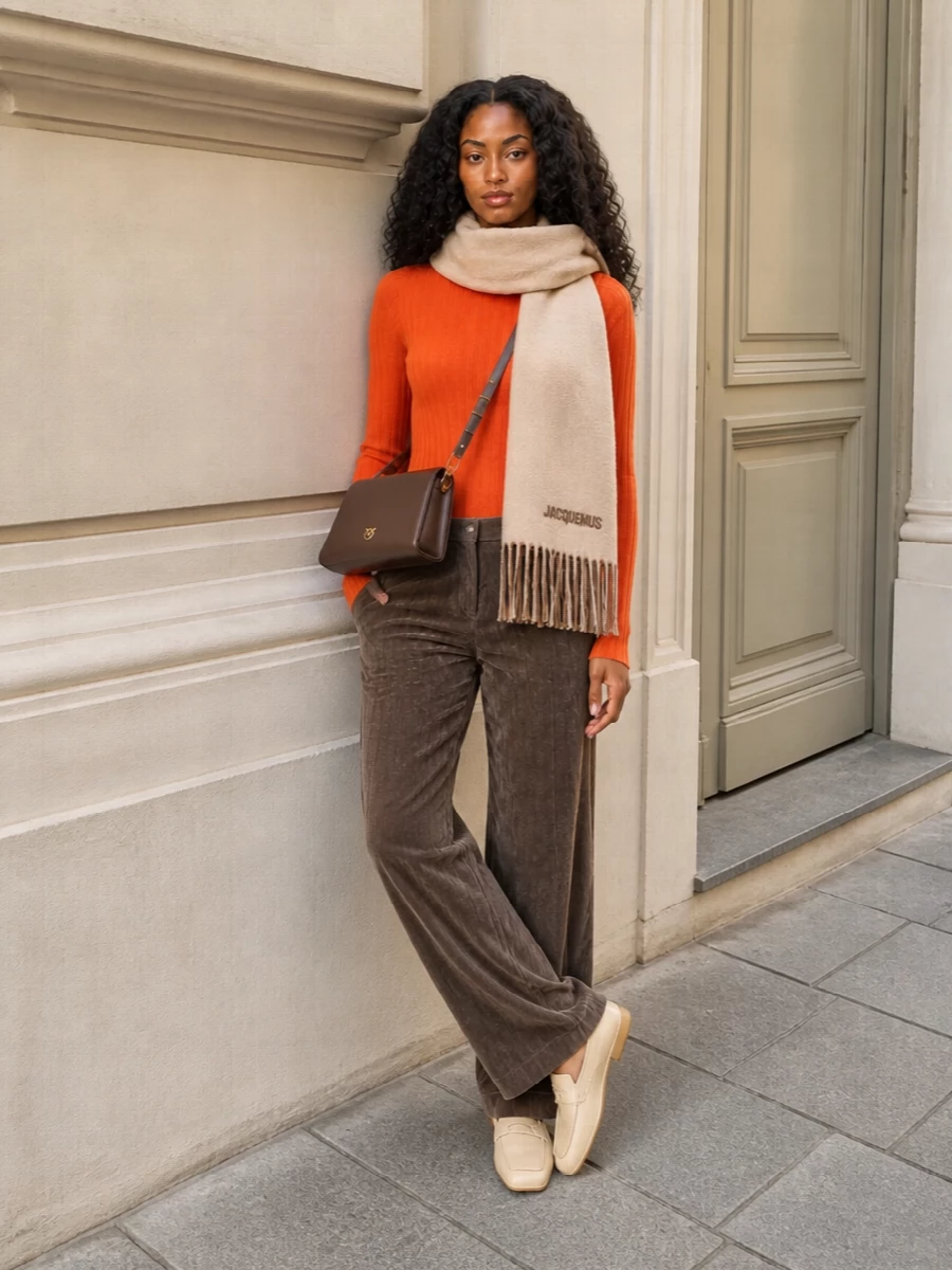Alysi orange knit wide leg trousers outfit