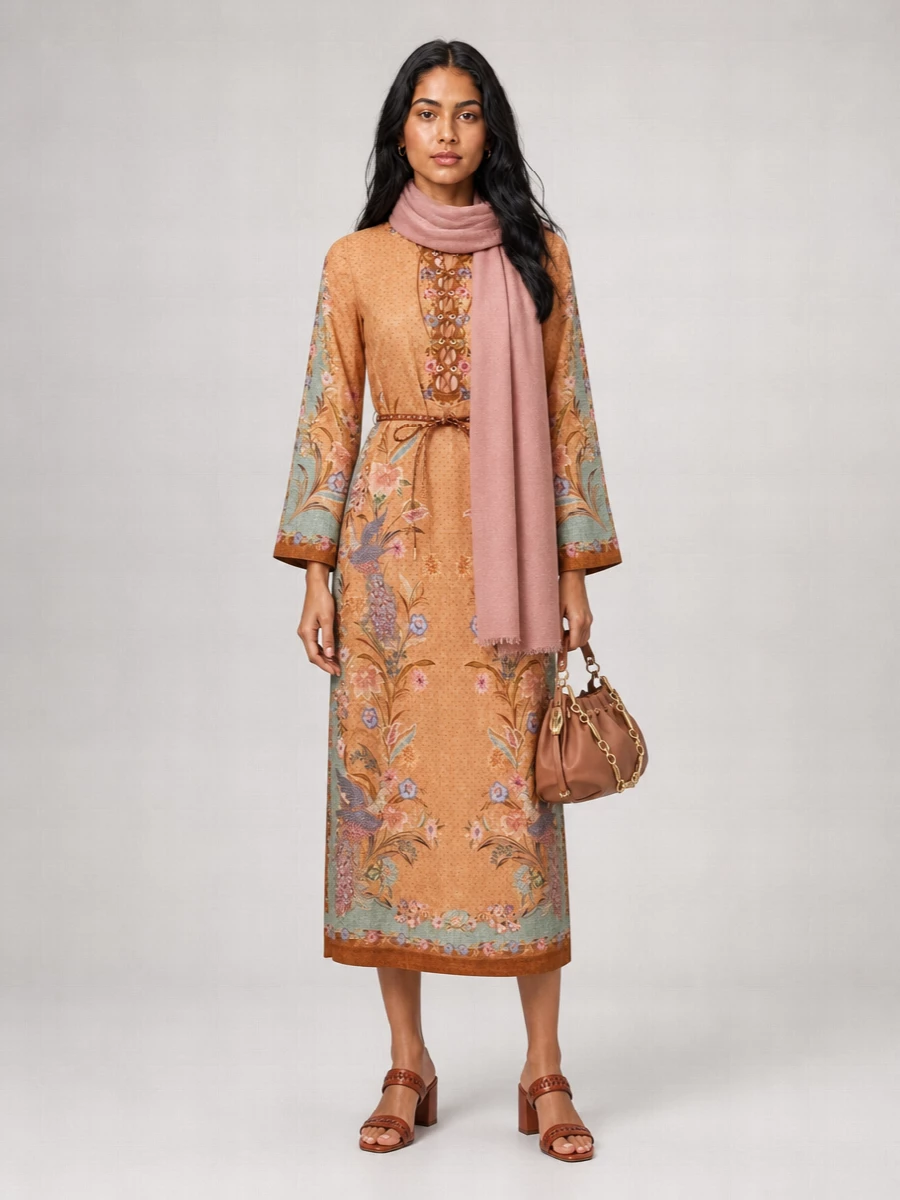 Zimmermann Linen Floral Polka-Dot Lace-Up Belted Midi Dress
