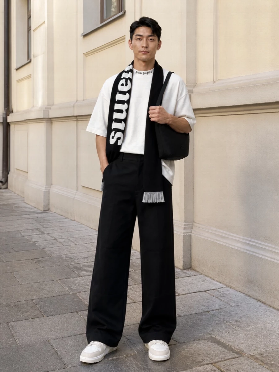 Palm angels wide leg off white sneakers outfit