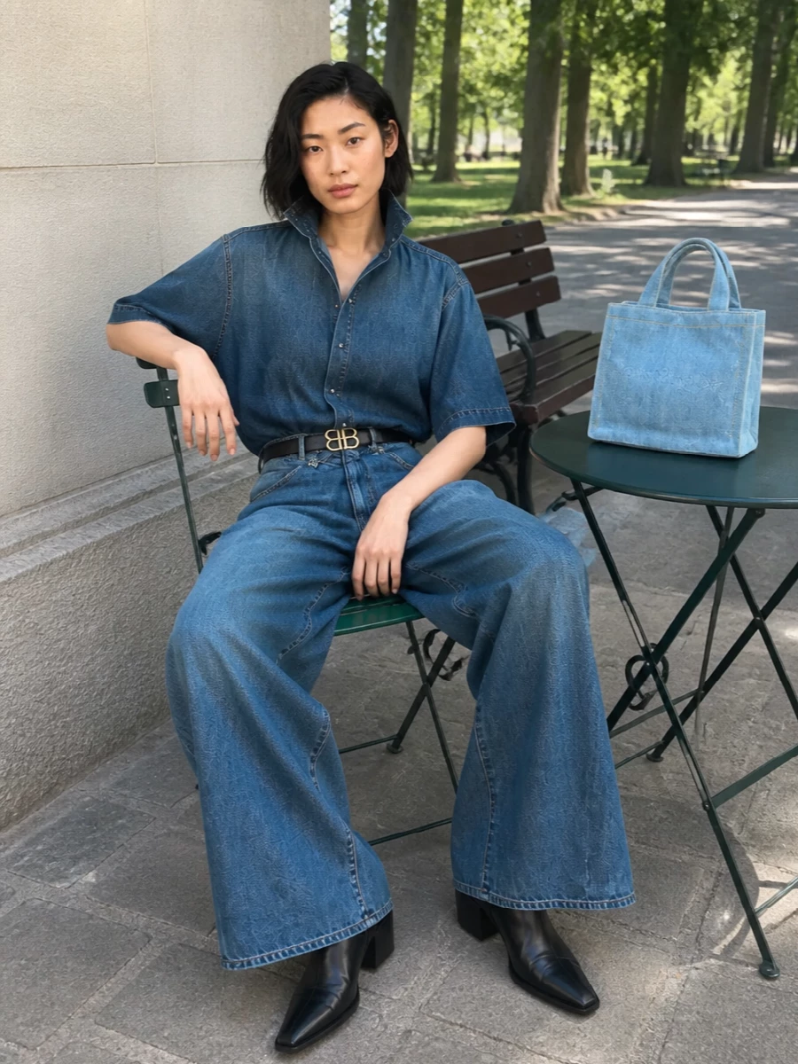 Darkpark wide leg jeans denim shirt balenciaga boots