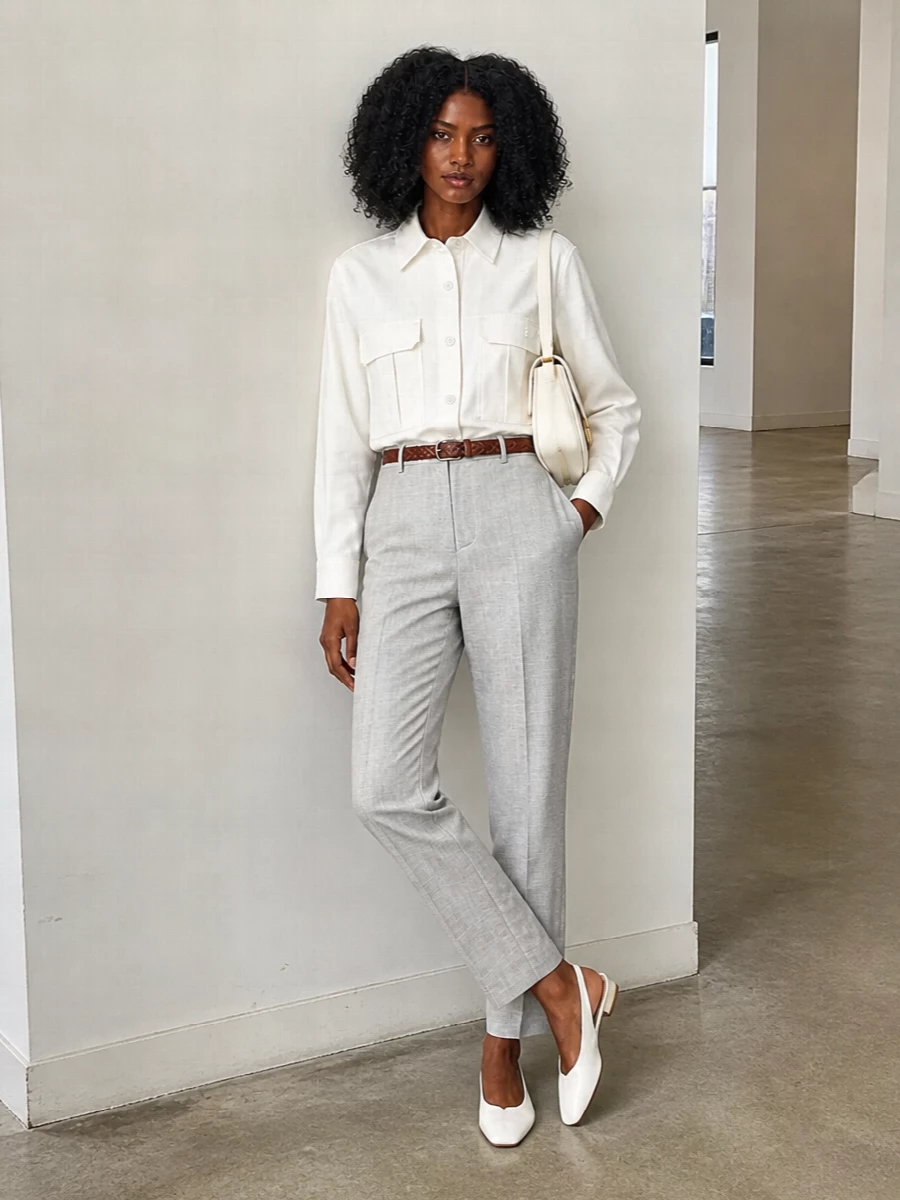 Parosh utility shirt tailored trousers outfit