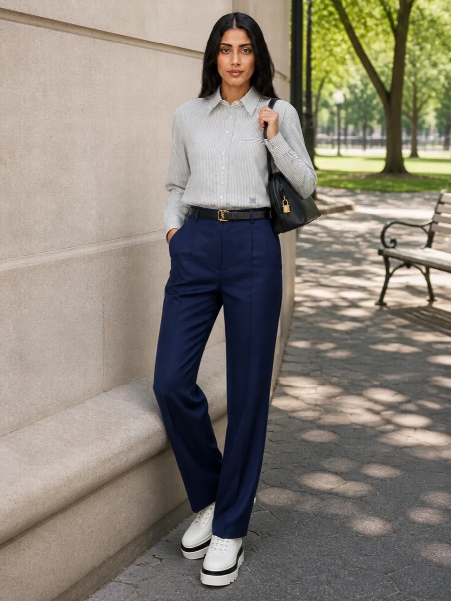 Stella mccartney striped shirt navy tailored trousers