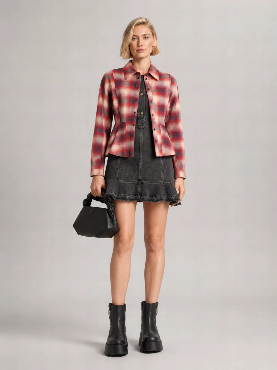Ganni Cotton Flannel Peplum Shirt
