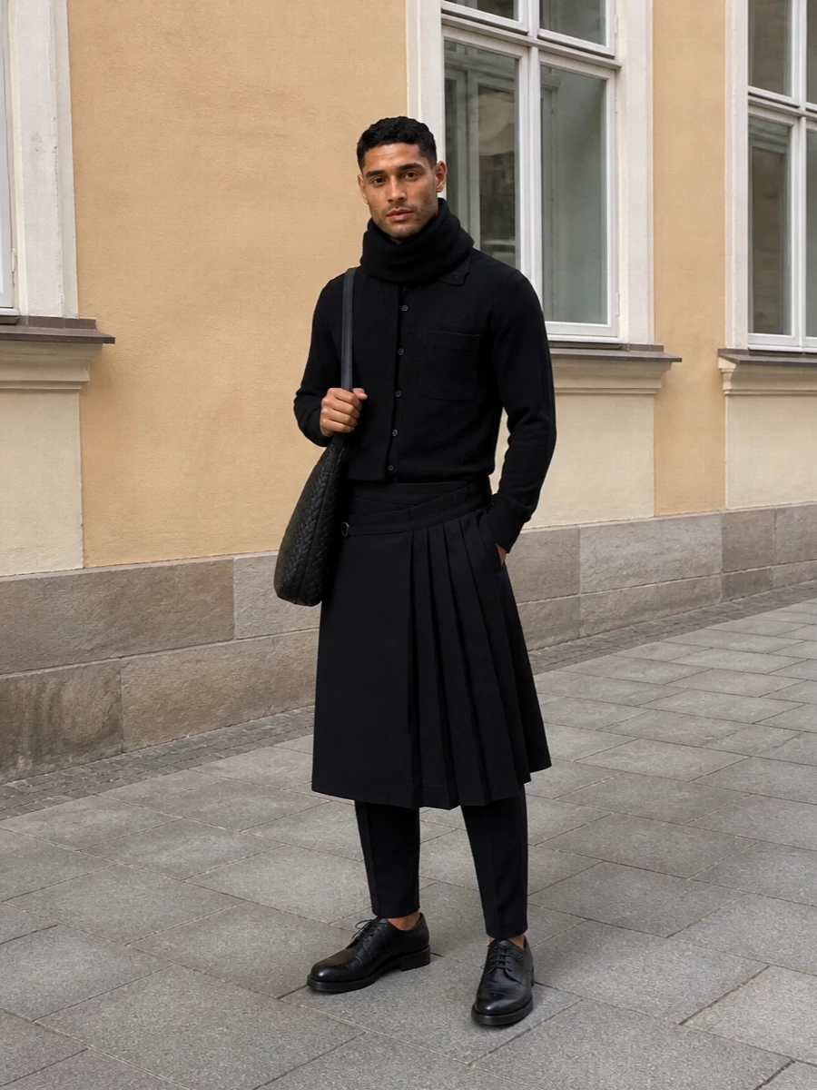 Dries van noten kilt black knit prada derby