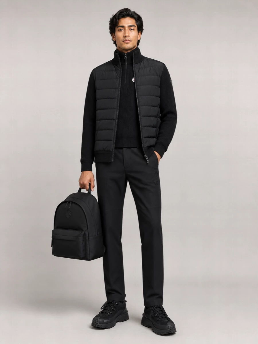 Moncler Wool Cashmere Ribbed Padded Zip Up Cardigan