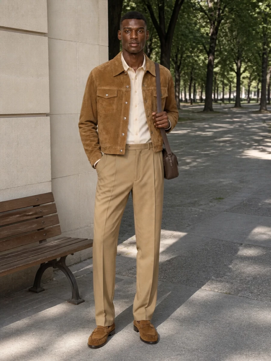 Saint laurent camel suede jacket tonal tailoring