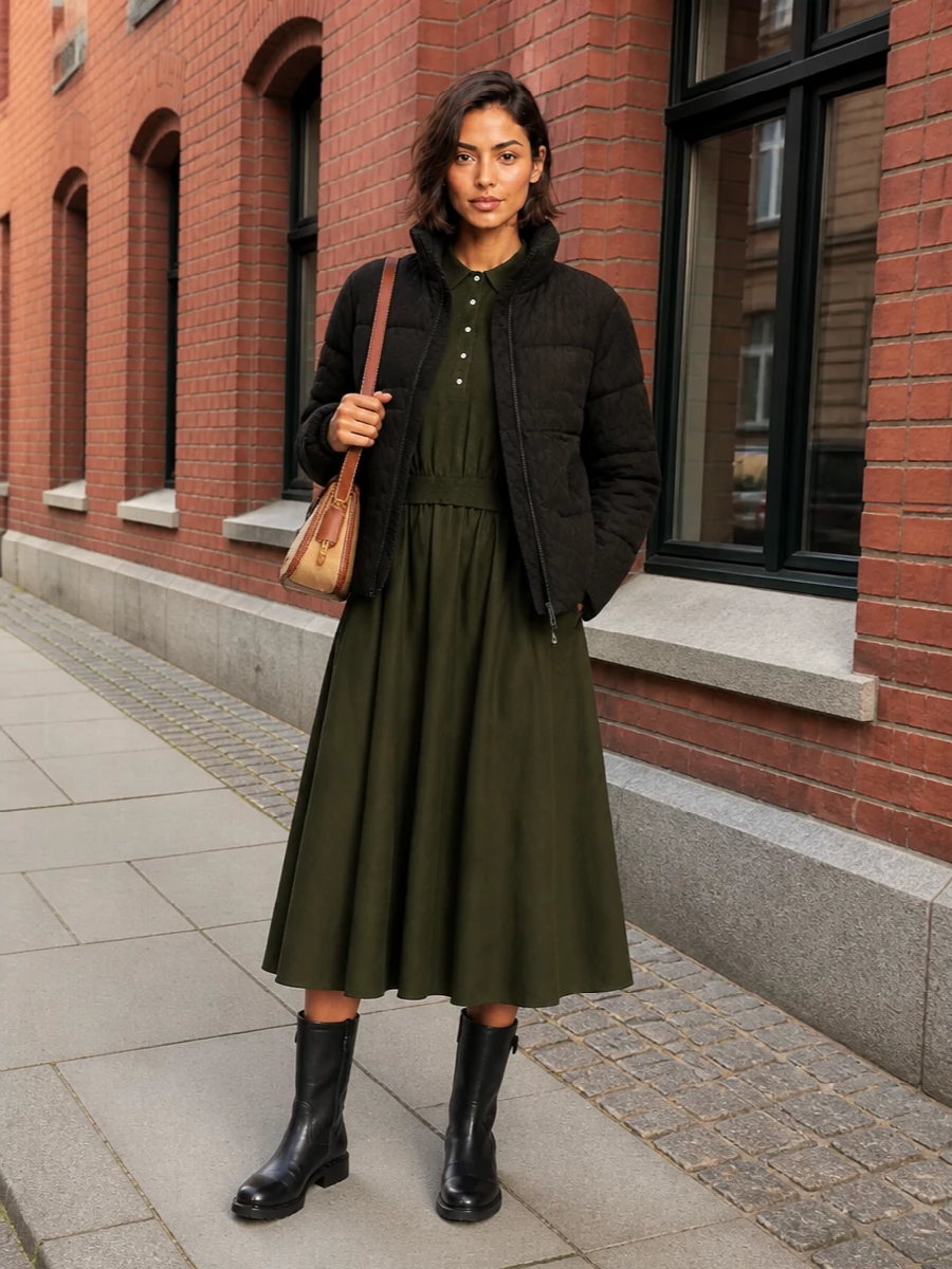 Polo ralph lauren puffer olive knit midi outfit