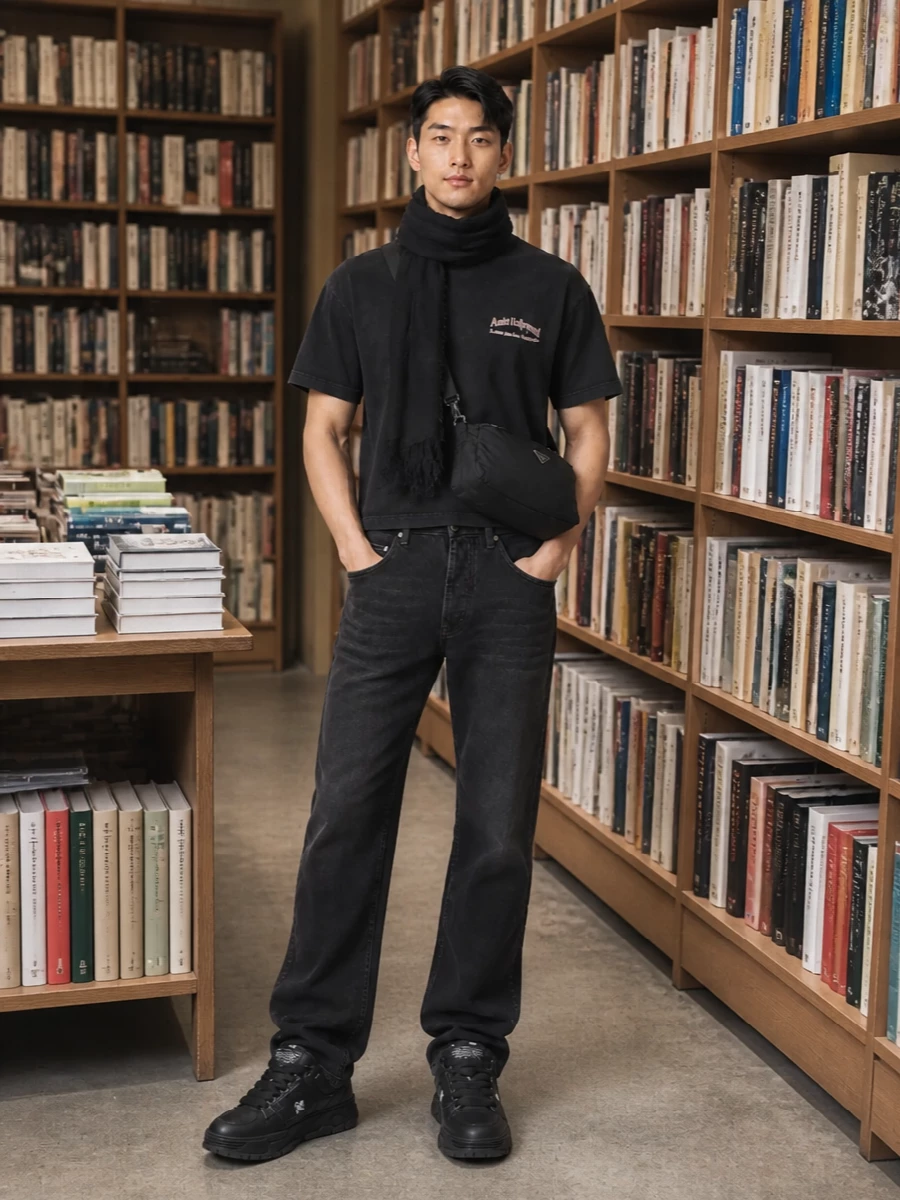 Amiri black cropped tshirt straight jeans outfit