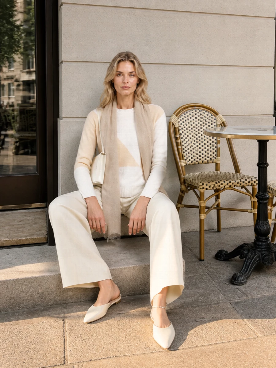 Jil sander ivory sweater wide leg trouser outfit