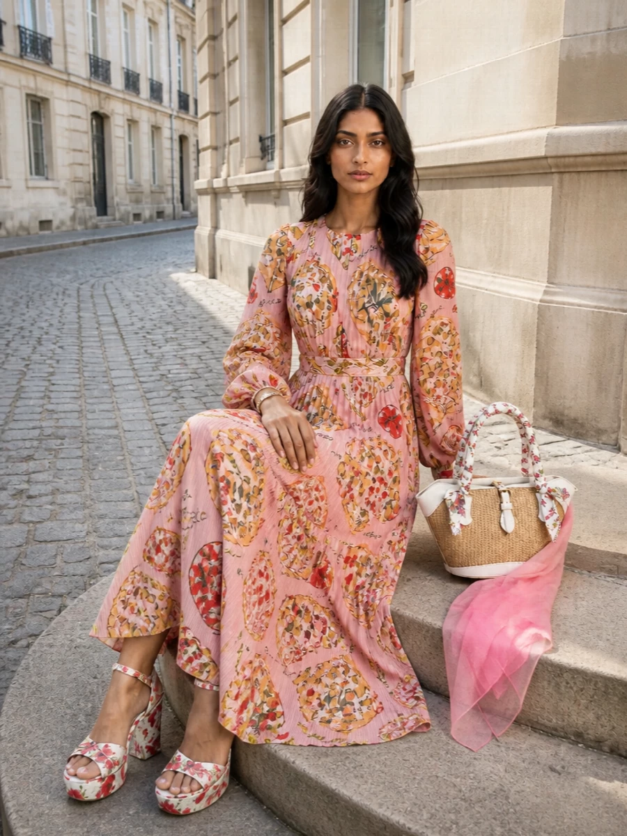 Dolce gabbana floral wedge sandals straw bag outfit