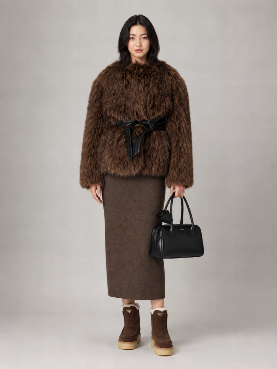 Magda Butrym faux fur belted hip-length coat